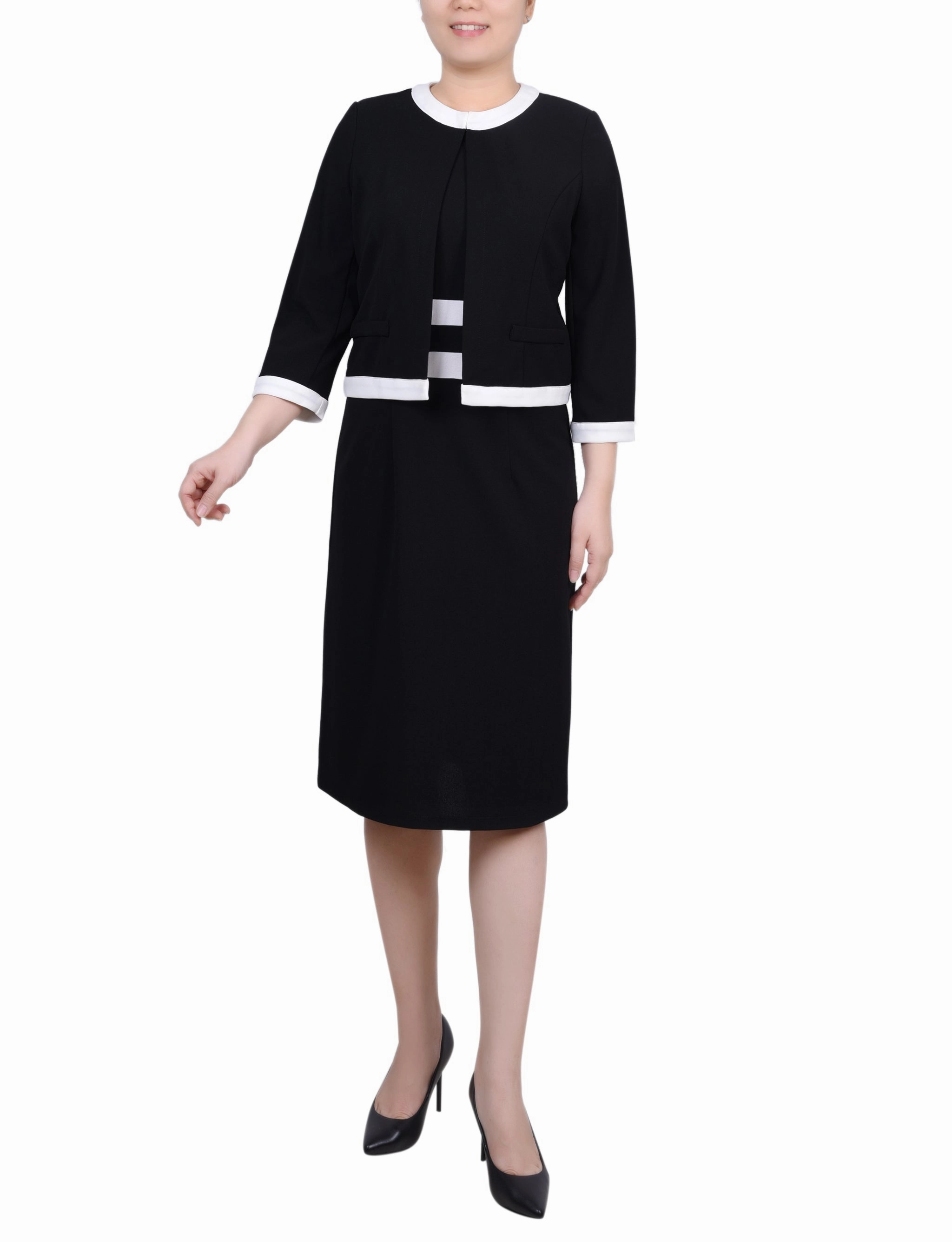 Classic Move Beadwork Elbow Sleeve Colorblocked 2 Piece Dress Set