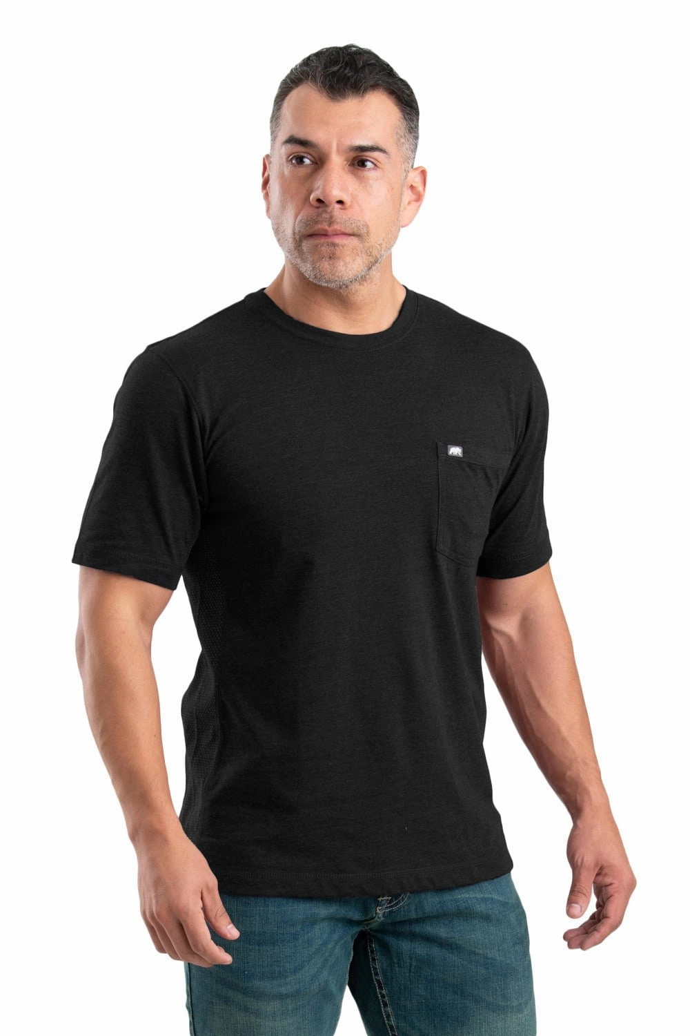 Berne Mens Black Cotton Blend WorkVent Performance Pocket Tee S/S Cocktail Party Weekend Adventure