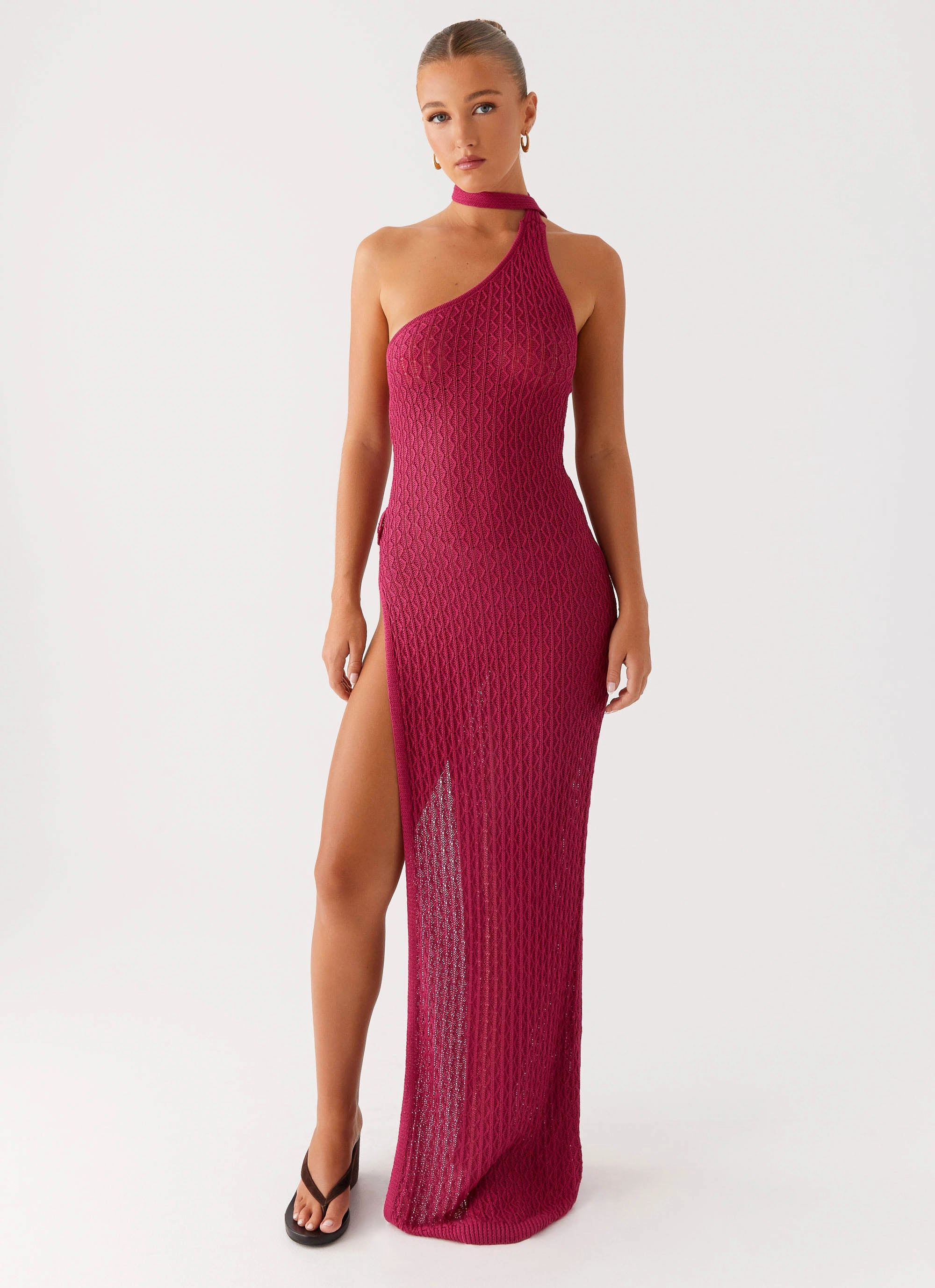 Spring-Season Carryn Knit Maxi Dress - Hot Pink