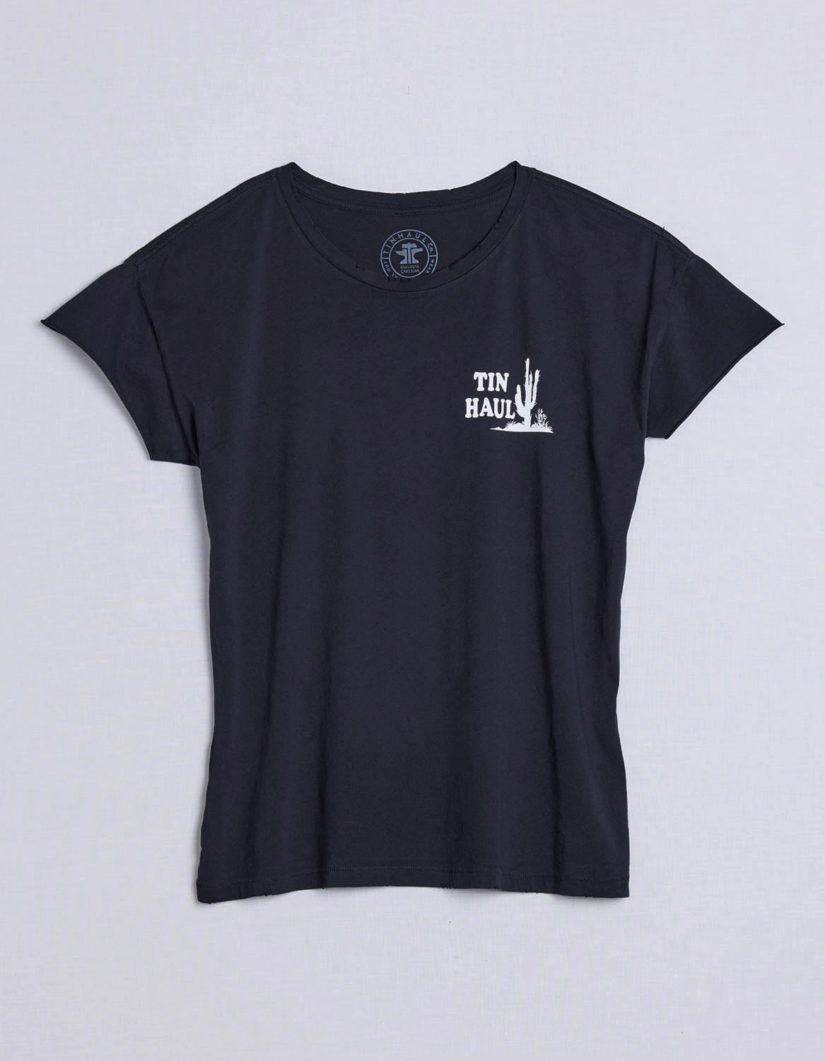 Tin Haul Womens Left Chest Cactus Vintage Black 100% Cotton S/S T-Shirt Youthful Vibe Classic Look