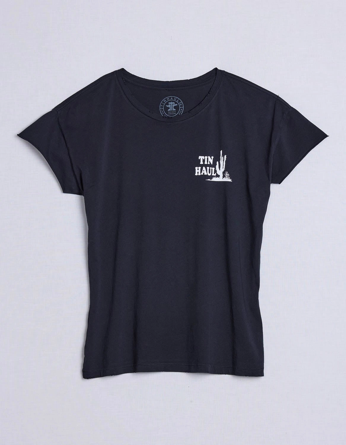 Eco-Friendly Choice Tin Haul Womens Left Chest Cactus Vintage Black 100% Cotton S/S T-Shirt