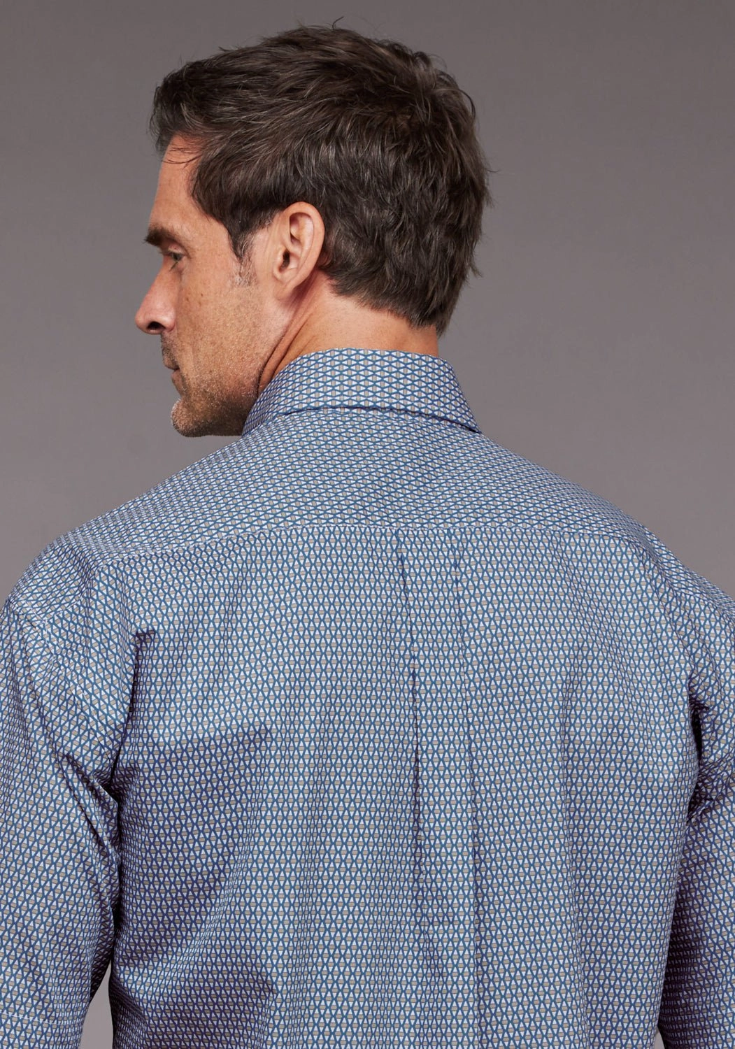 Stetson Mens Diamond Neat Blue 100% Cotton 1 Pkt S/S Shirt Brushed Inner Lining