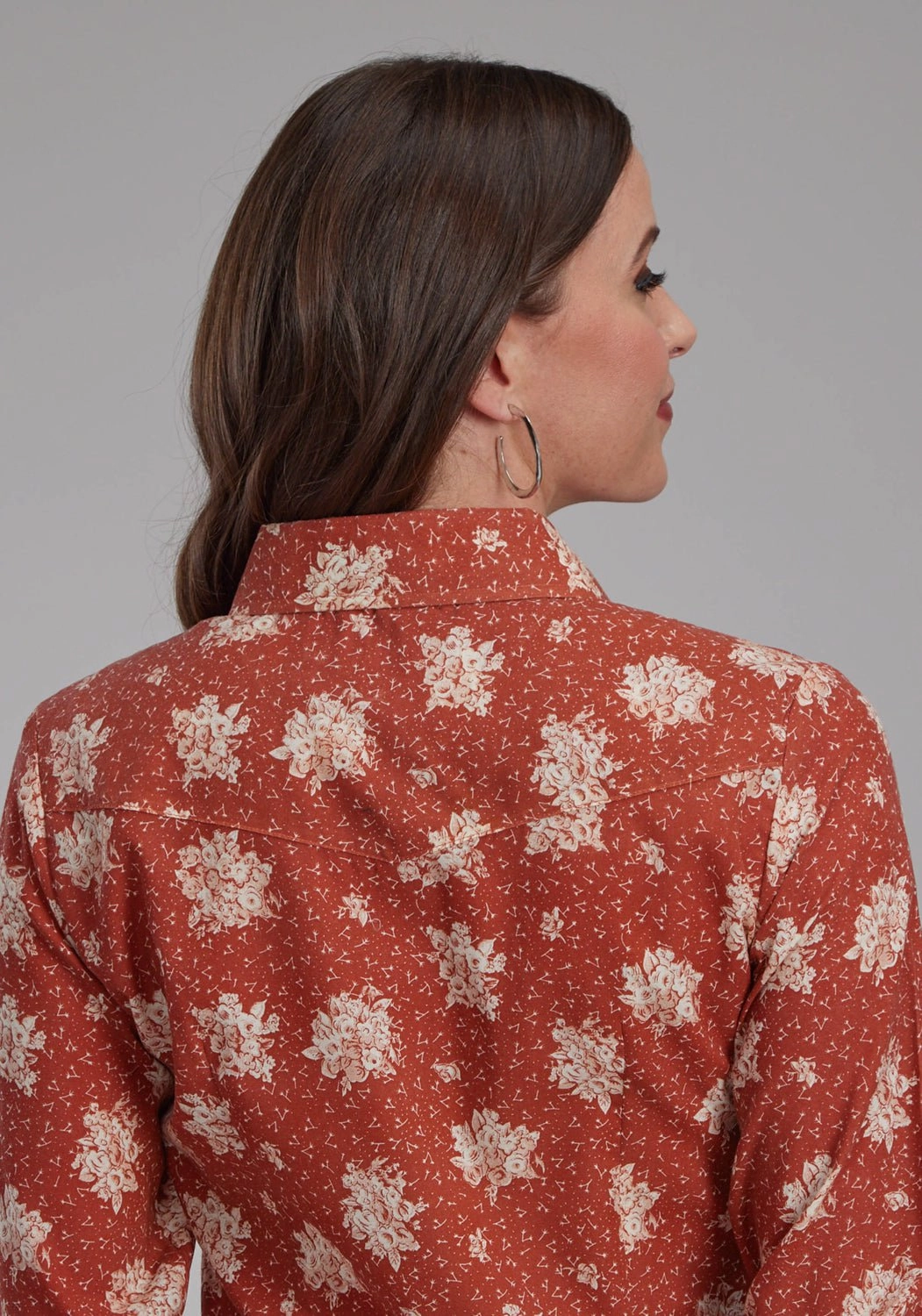 Mix-And-Match Modern Fit Roper Womens 2282 Floral Orange/Cream Cotton Blend L/S Shirt