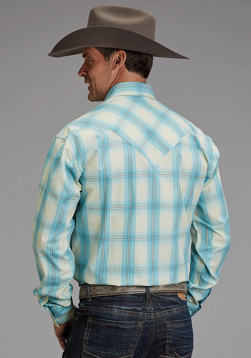 Anti Pilling Treatment Brushed Inner Lining Stetson Mens 1929 Ombre Aqua 100% Cotton L/S Shirt