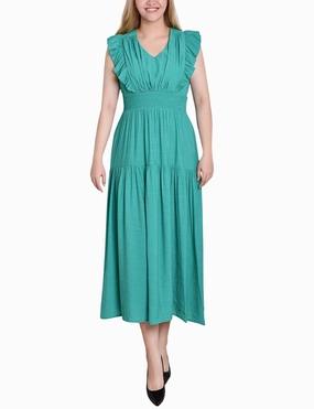 Relaxed Layers Flutter Sleeve Midi Dress