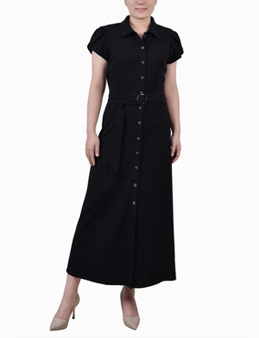 Perfectly Fitted Countryside-Style Midi Petal Sleeve Dress