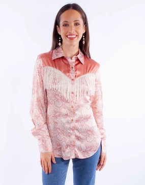 Scully Womens Vintage Rodeo Peach 100% Polyester L/S Blouse Lightweight Feel High Street Fashion
