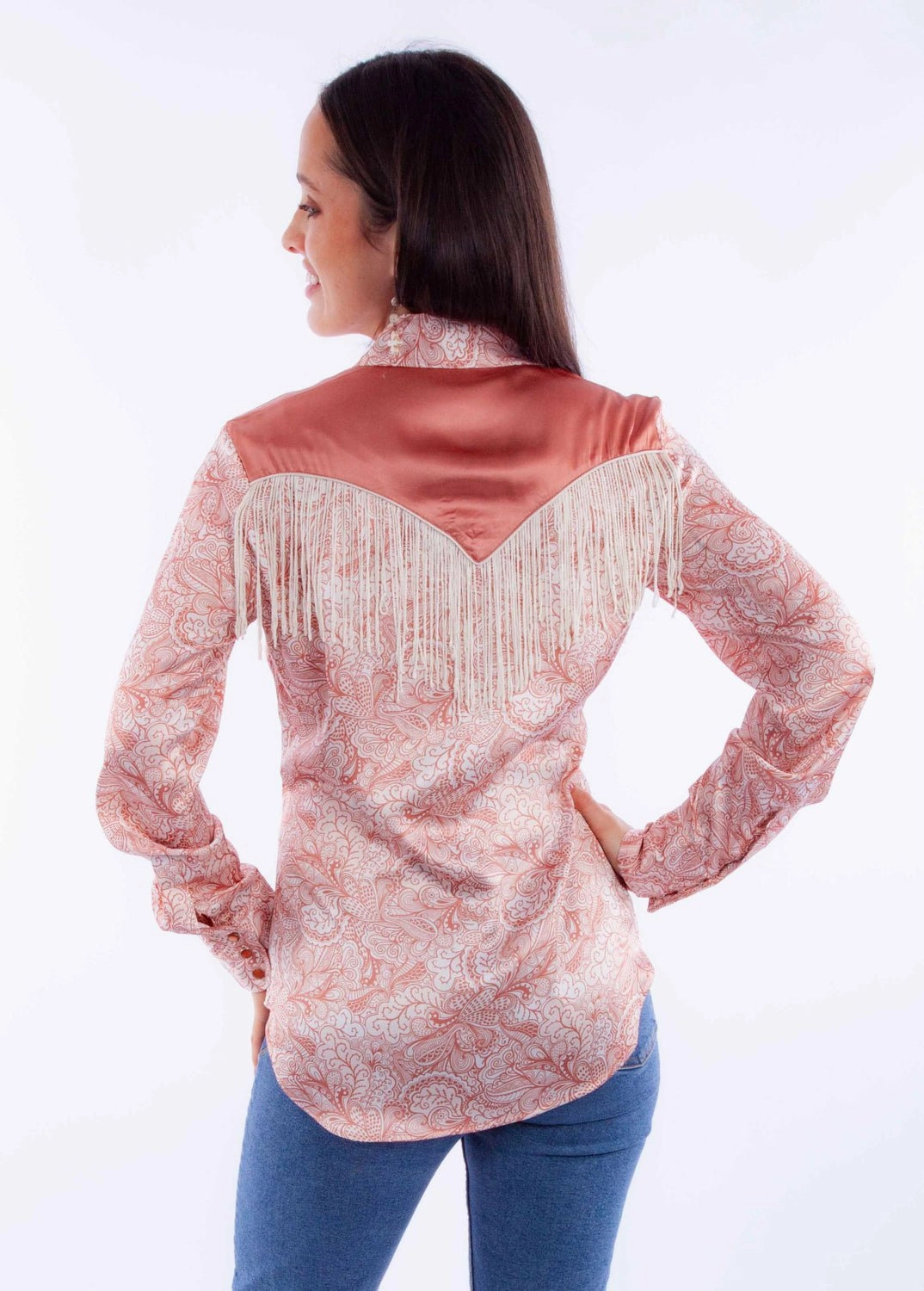 Abrasion Resistant Edges Scully Womens Vintage Rodeo Peach 100% Polyester L/S Blouse