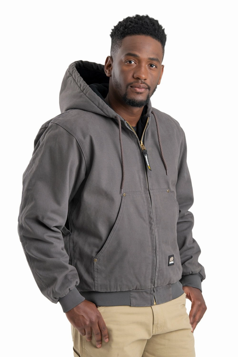 Berne Mens Slate 100% Cotton Heartland Washed Hooded Jacket Ergonomic Tailoring