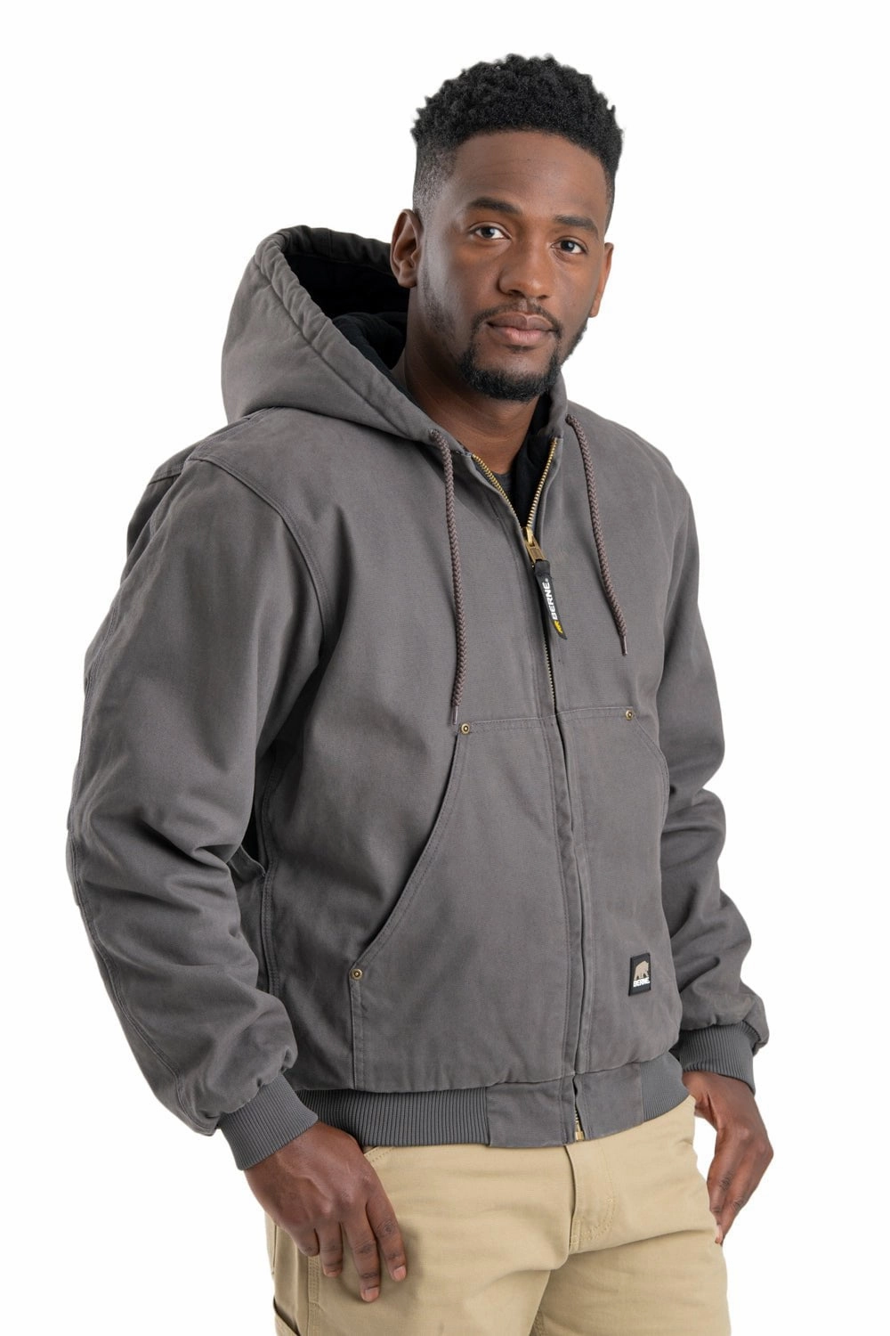 Cold Weather Gear FoldableStorageCapability Berne Mens Slate 100% Cotton Heartland Washed Hooded Jacket