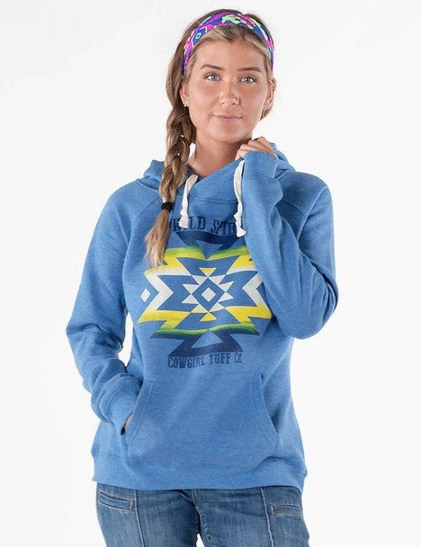 Hidden Storage Compartment Cowgirl Tuff Womens Wild Spirit Royal Blue Poly/Rayon Hoodie