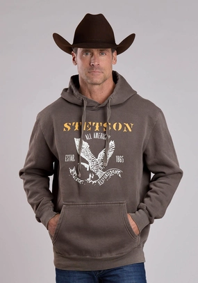 Stetson Mens All American Eagle Brown Cotton Blend Hoodie Chill Day Layer Sport Fit