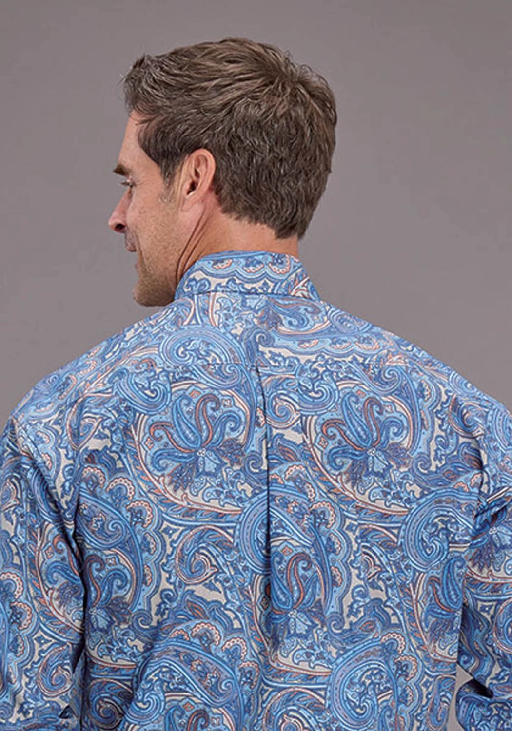 Stetson Mens 2521 Sunrise Paisley Blue 100% Cotton L/S Shirt Subtle design Odor control