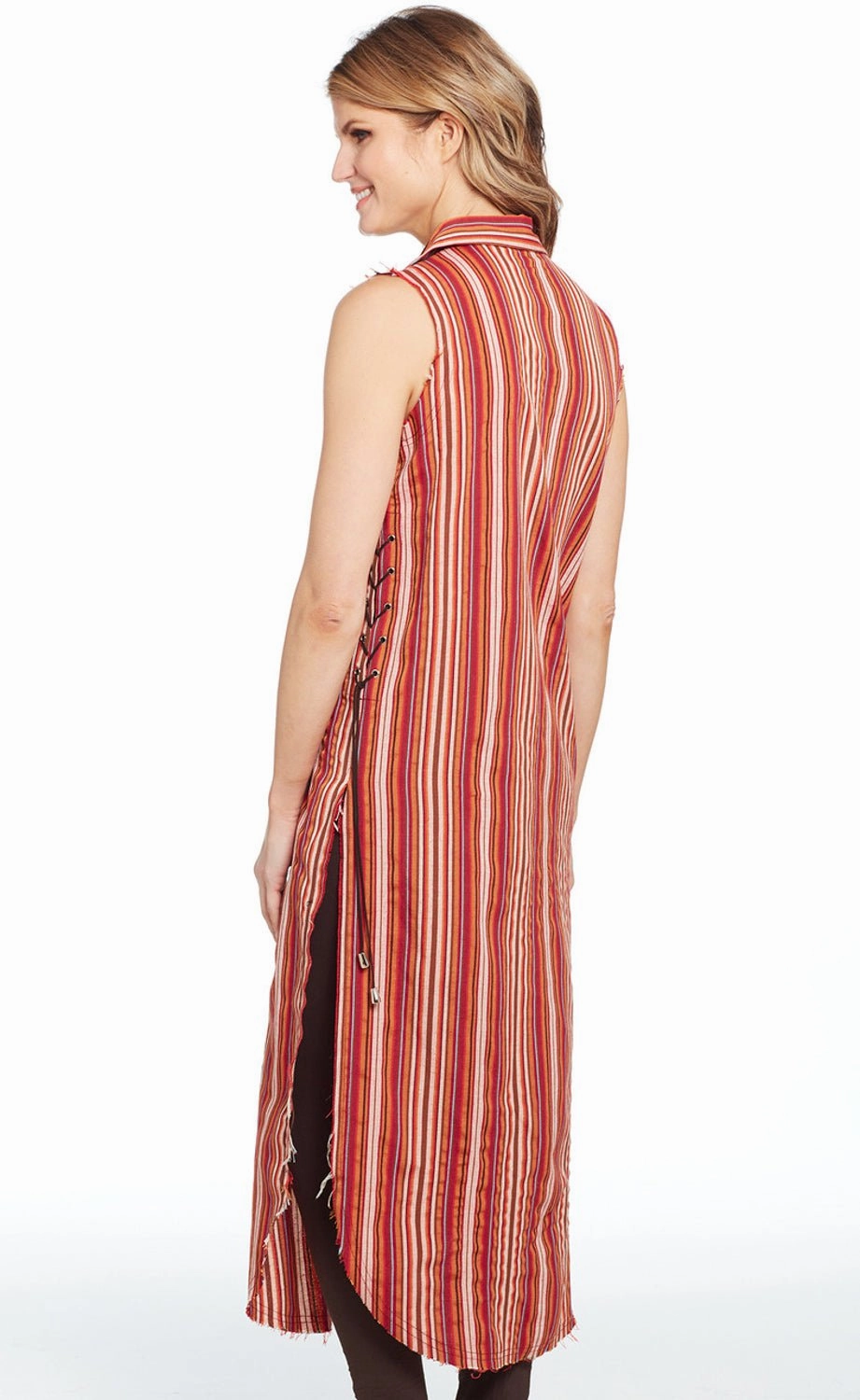 Gender Inclusive Cripple Creek Womens Lace-Up Side Duster Red Multi S/L Dress