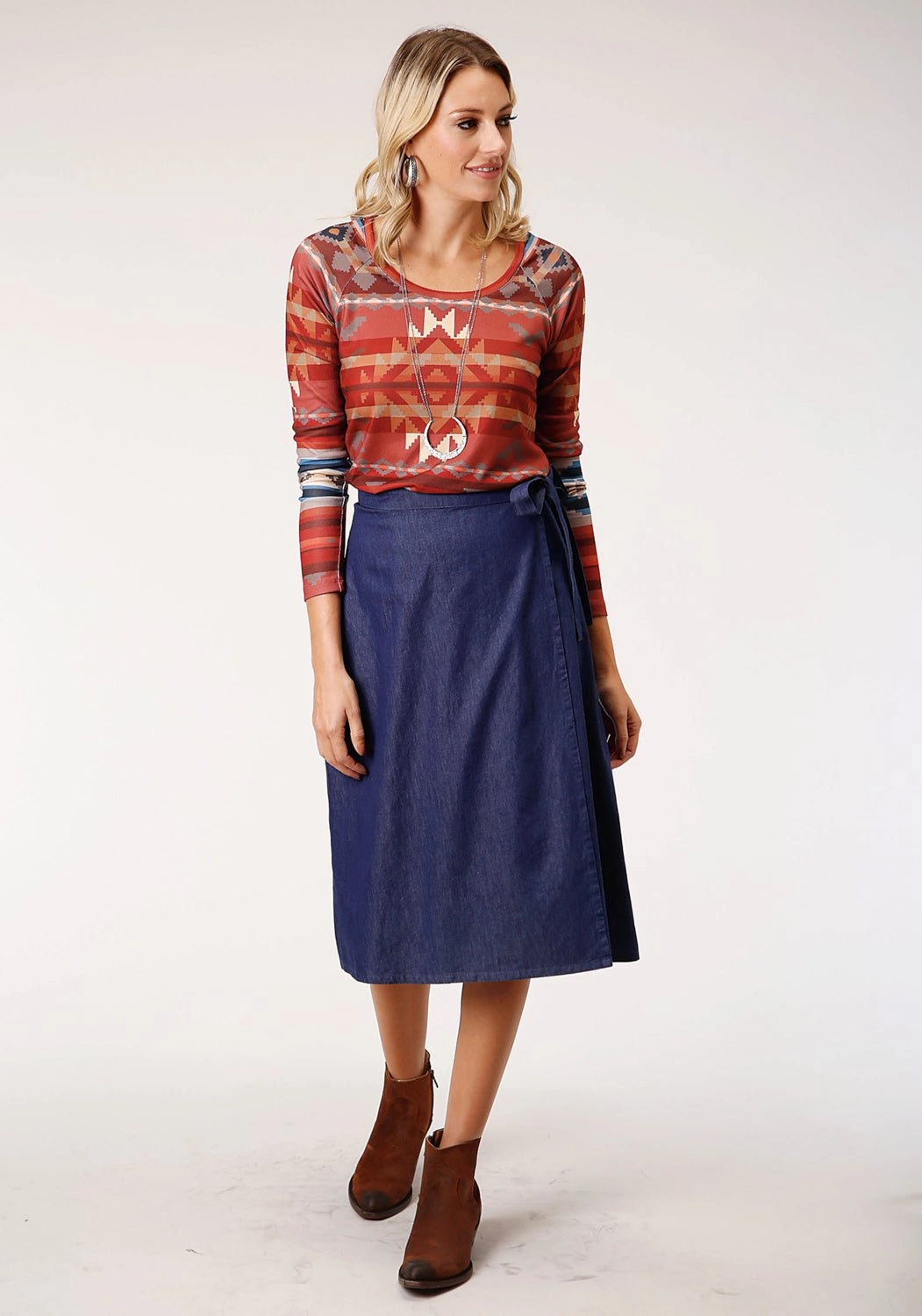 Roper Womens Indigo Denim 100% Cotton Wrap Self Ties Skirt Minimal Vibe