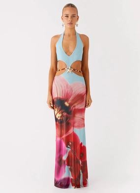 Time To Dance Maxi Dress - Turquoise Bloom Functional Pocket Hidden Zipper