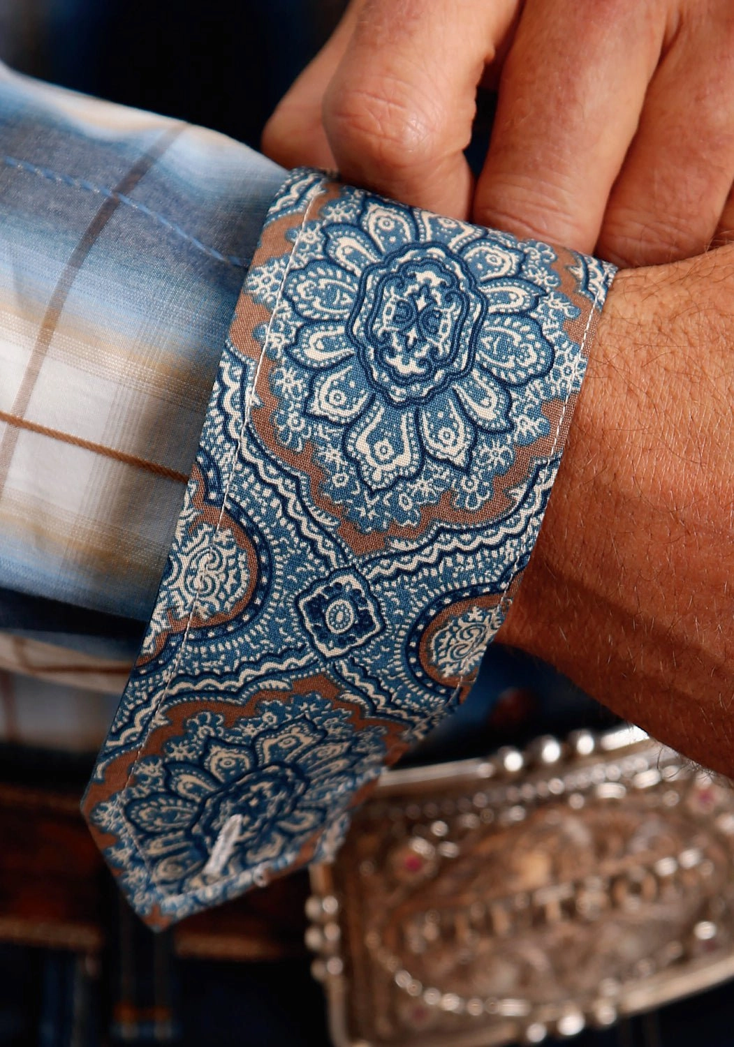 Stetson Mens River Ombre Blue 100% Cotton L/S Shirt Boho chic Multipurpose Layering Fabric