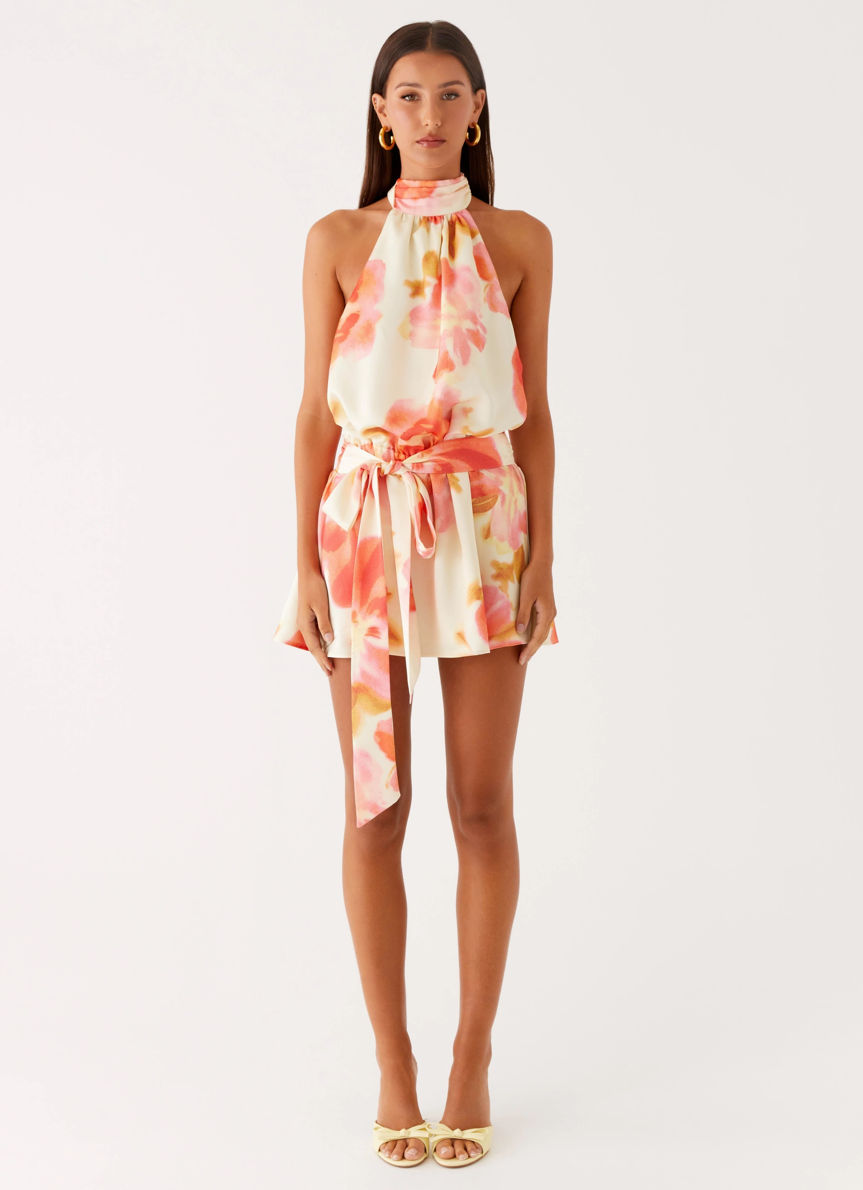 Diablo Backless Mini Dress - Mimosa Blossom Zip Up Jacket