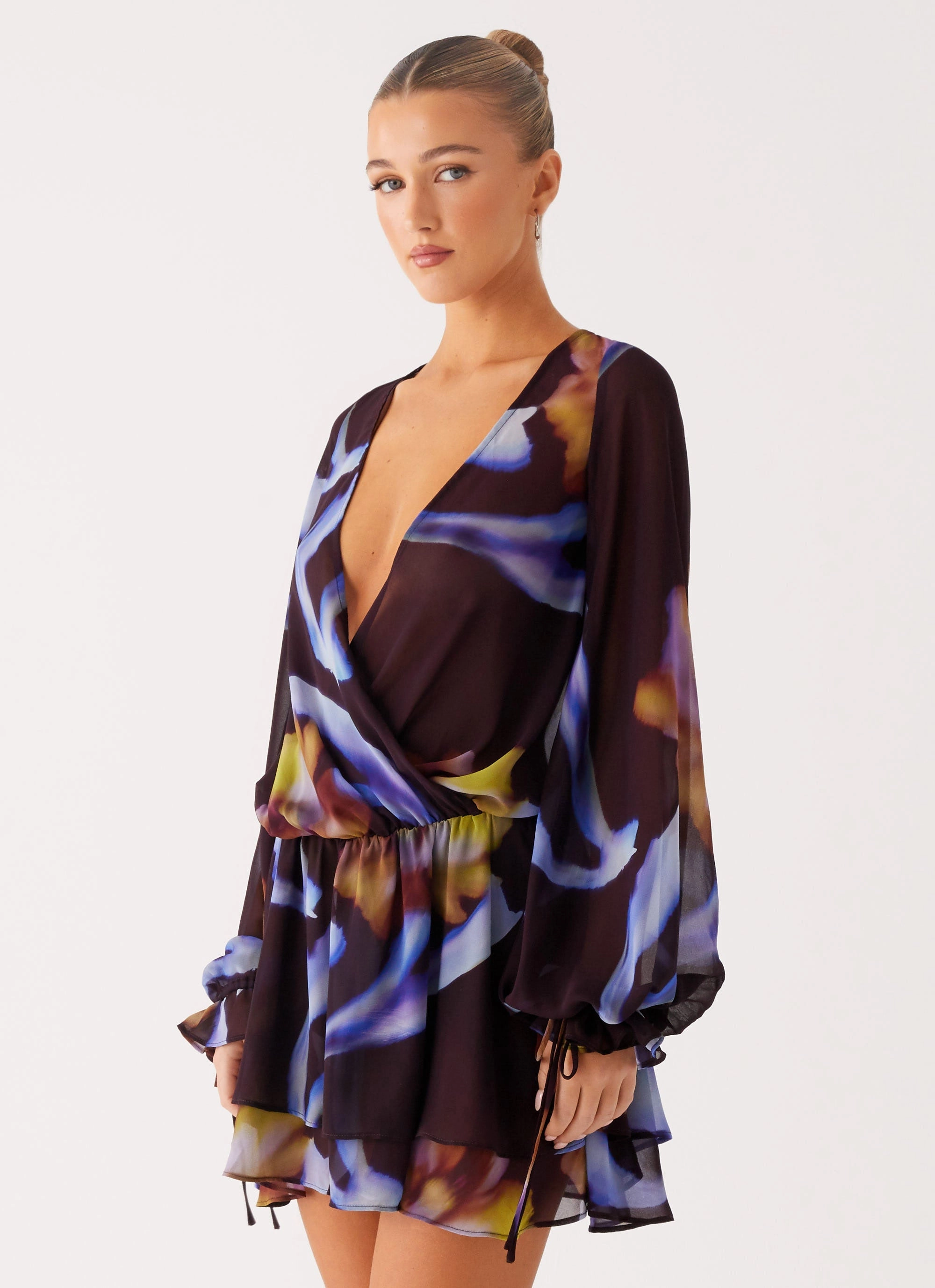 Passion Long Sleeve Mini Dress - Dark Floral Thermal Fashion Winter Outerwear