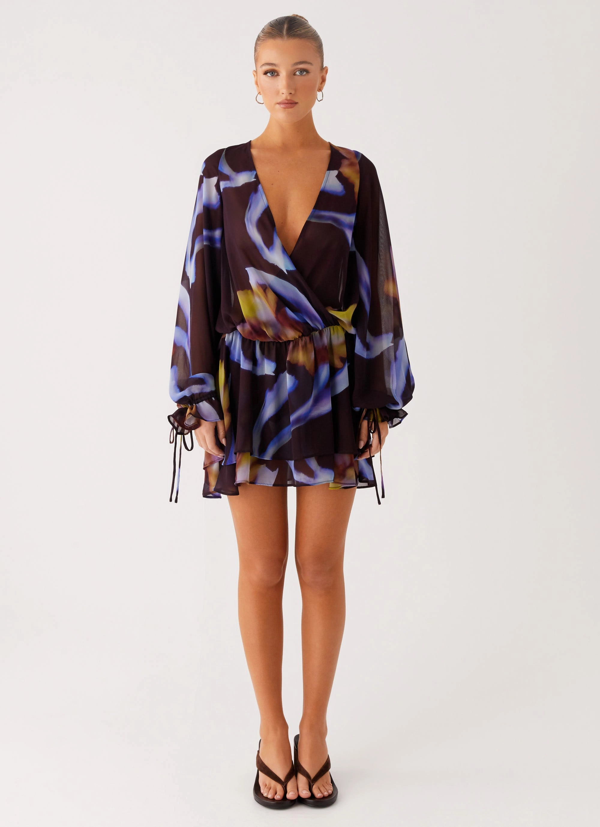 Autumn Wear Passion Long Sleeve Mini Dress - Dark Floral