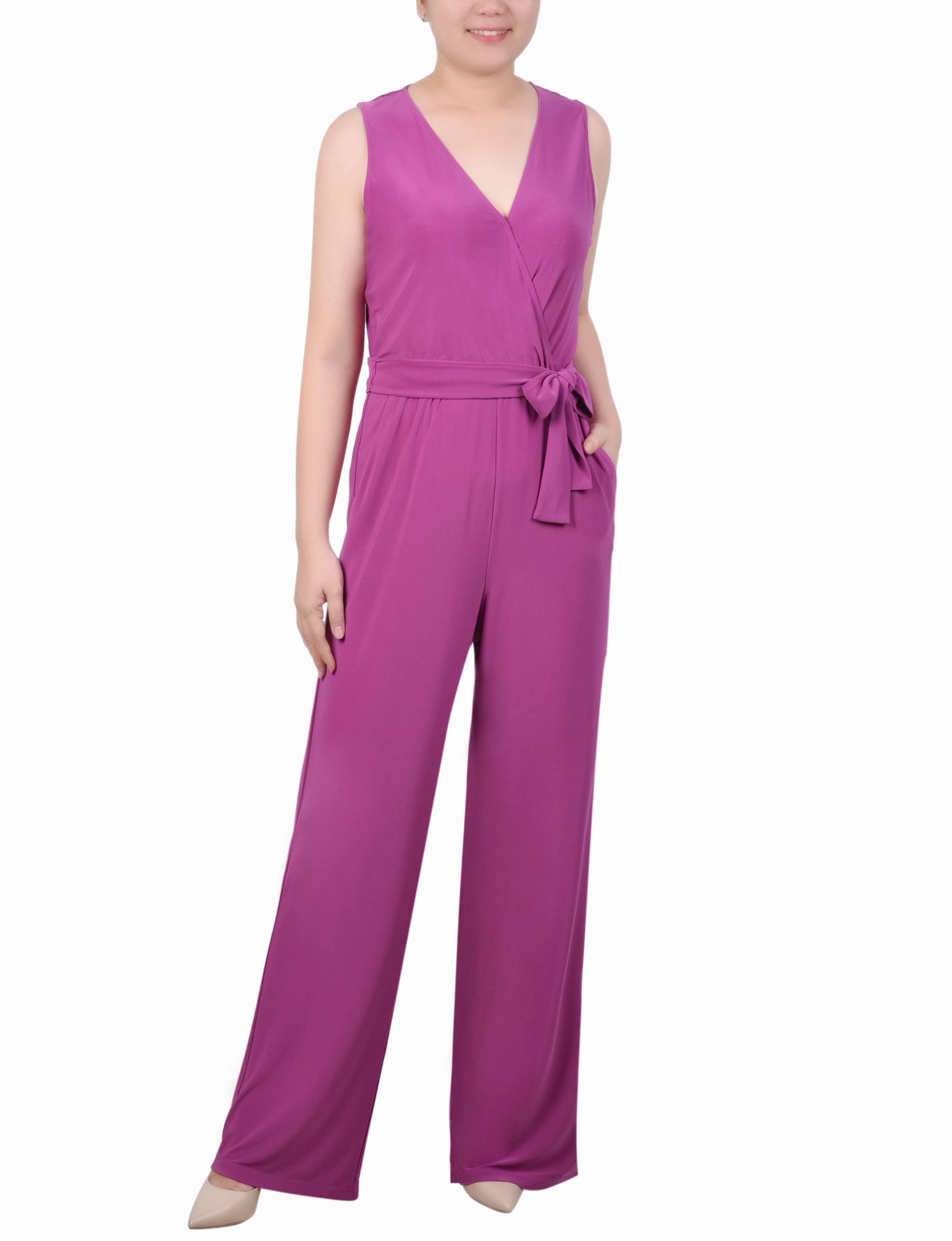 Reinforced Edging Sleeveless Belted Jumpsuit