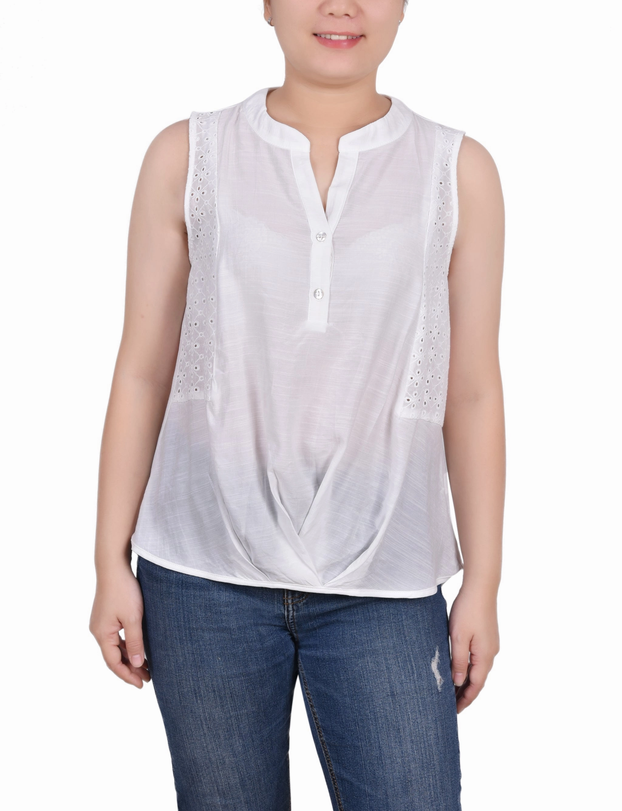 Sleeveless Blouse With Eyelet Insets VentilatedBack