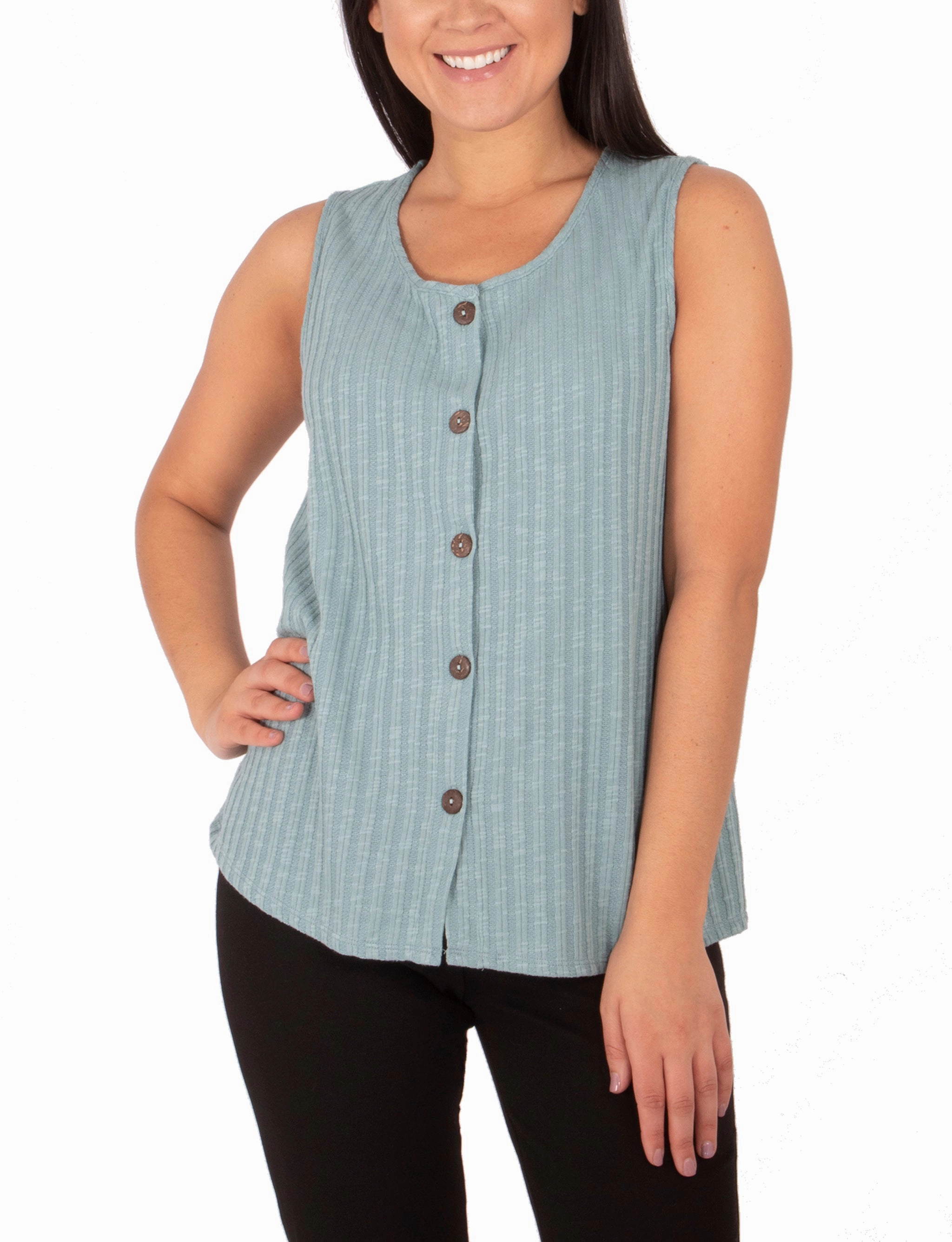 Microfiber texture Sleeveless Button Front Top