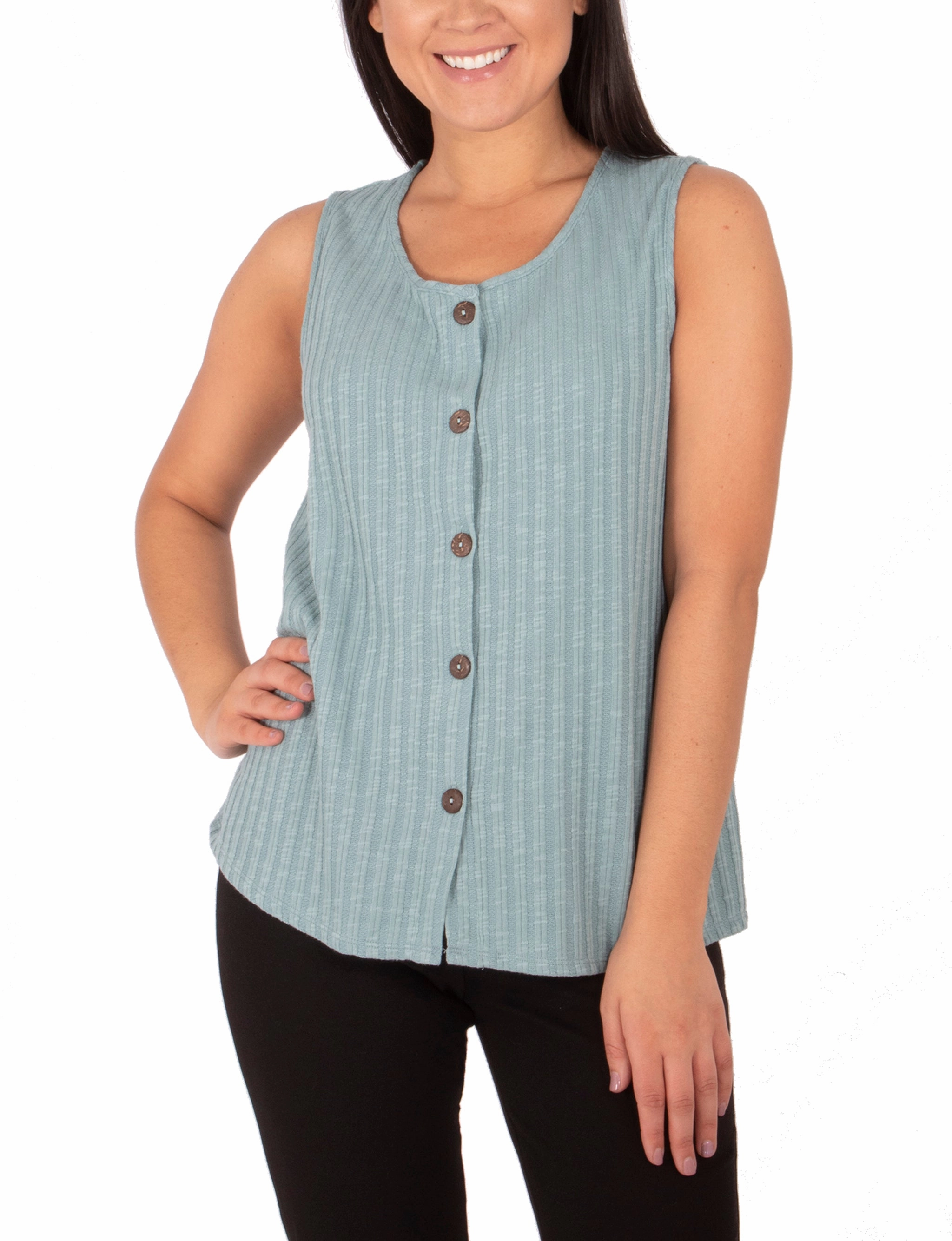 AntiPilling Surface AntiPill Texture Sleeveless Button Front Top