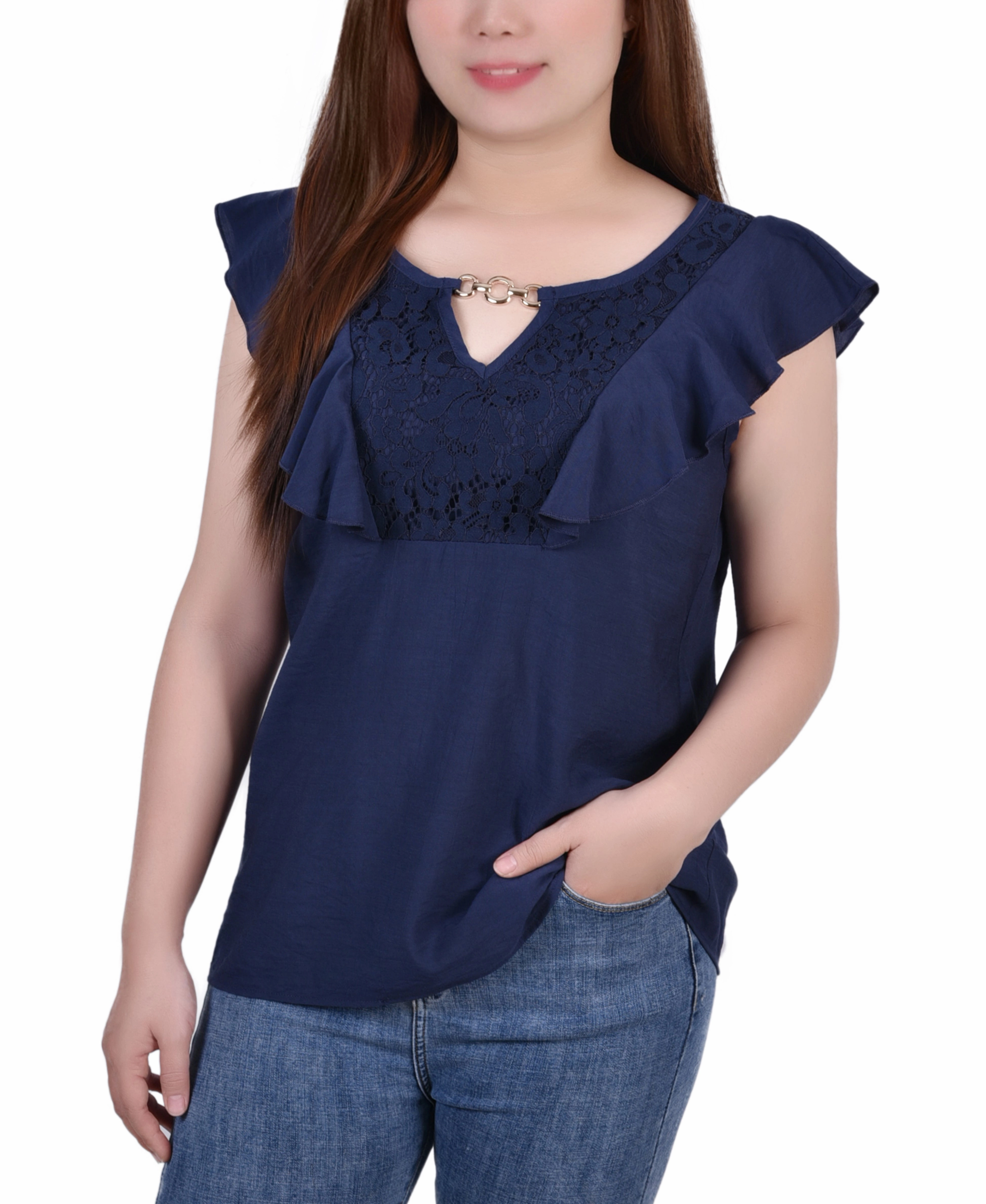 Sleeveless Flutter Yoke Blouse FadeResistant Treatment