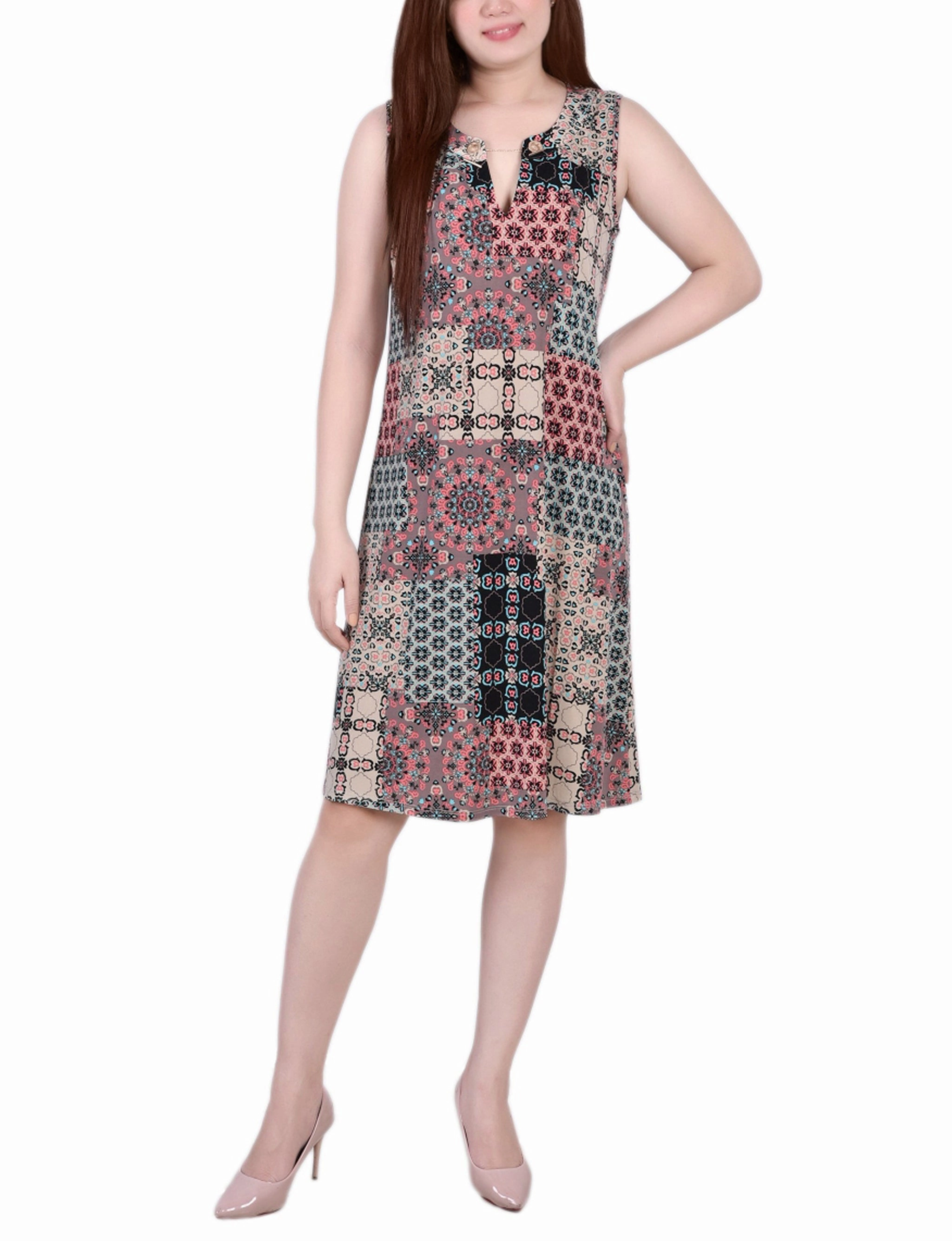 Casual Style Wear Sleeveless Keyhole Dress With Hardware