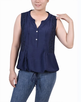 FadeResistant Treatment Sleeveless Pintuck Tie-Hem Blouse