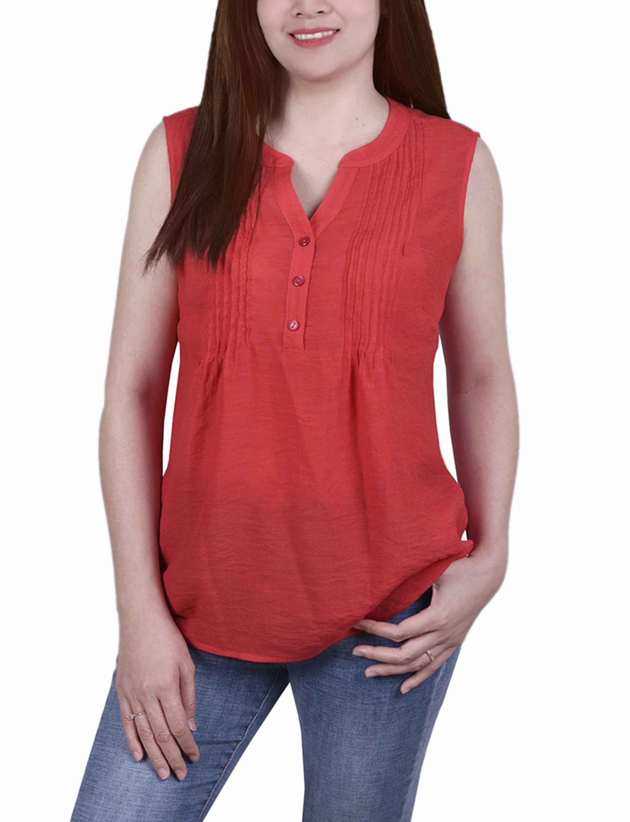 Sleeveless Pintucked Blouse Relaxed Sweatshirt