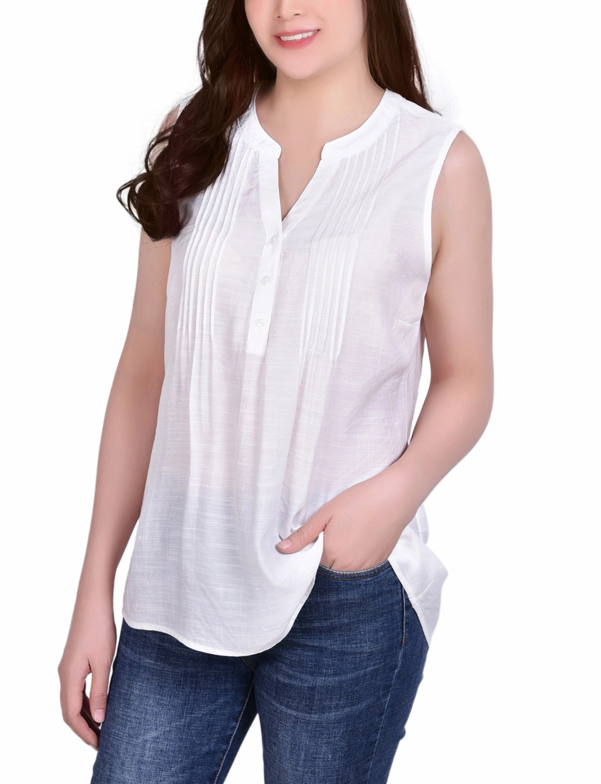 High Density Weave ThermalRegulationLayer Sleeveless Pintucked Blouse