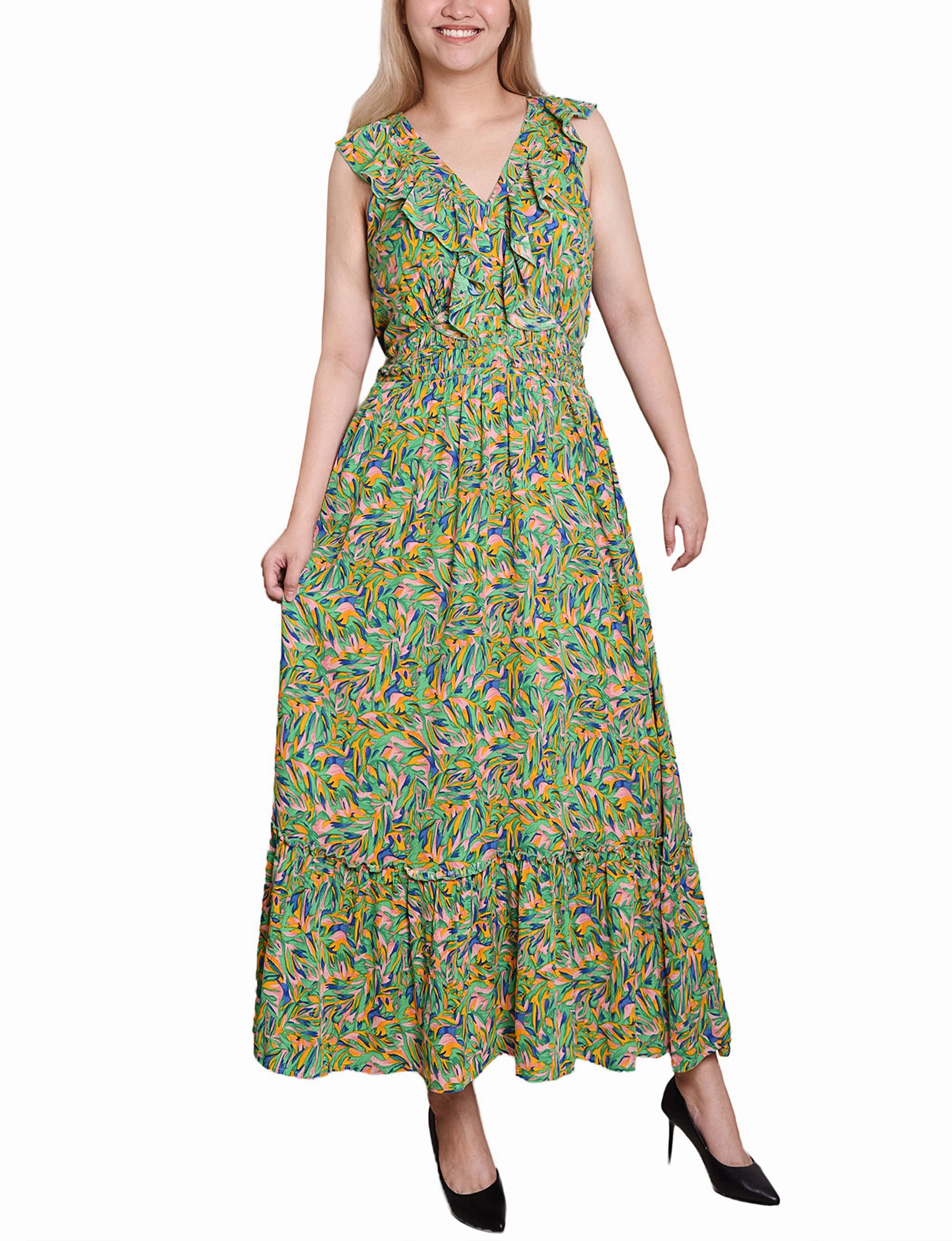 Sleeveless Ruffled Rayon Dress City Layering Sleek Wear