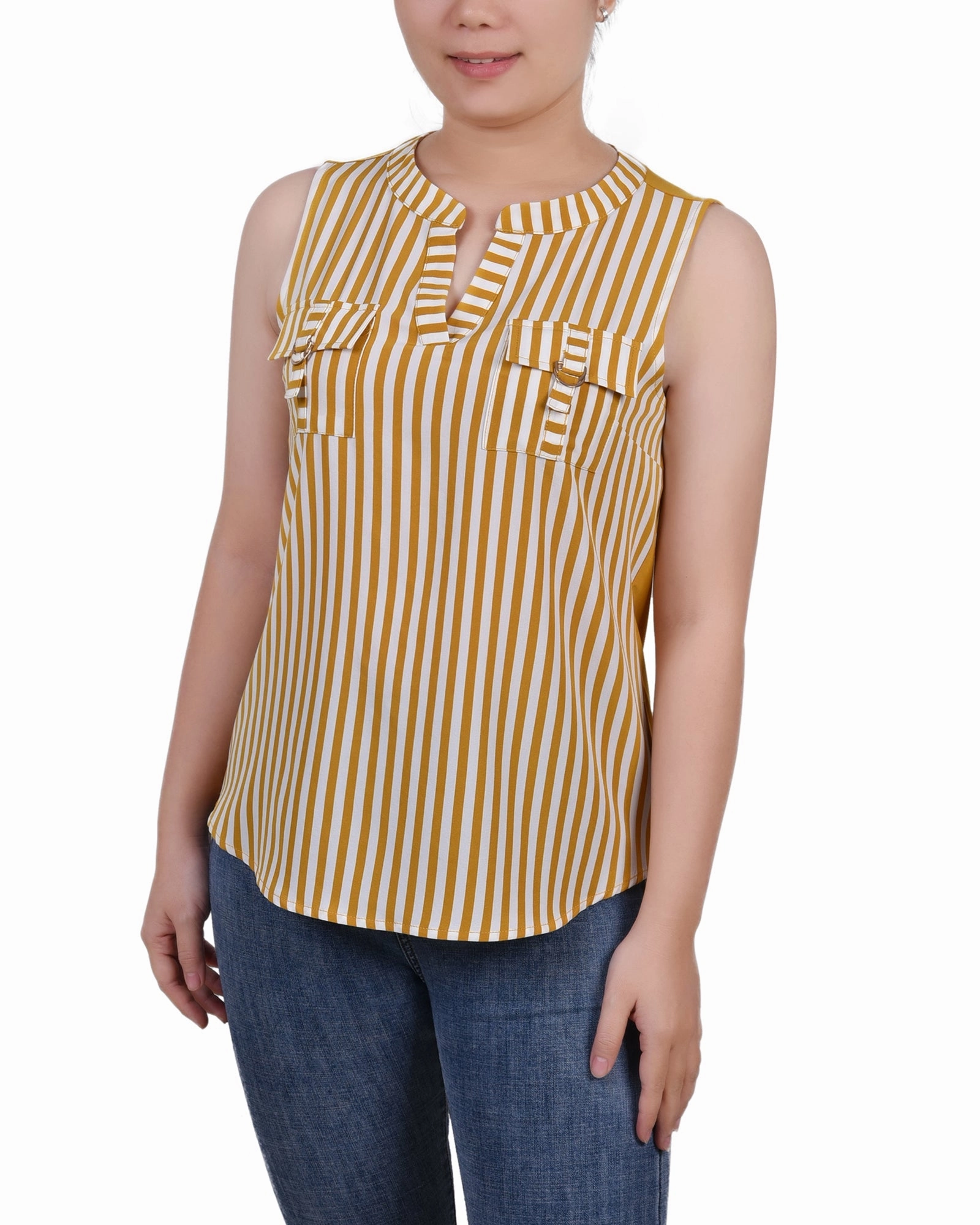 Sleeveless Y Neck Combo Blouse FrictionFreeNeckline