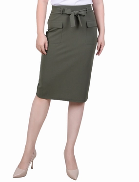 Slim Belted Scuba Crepe Skirt Cool Form Sleek Design