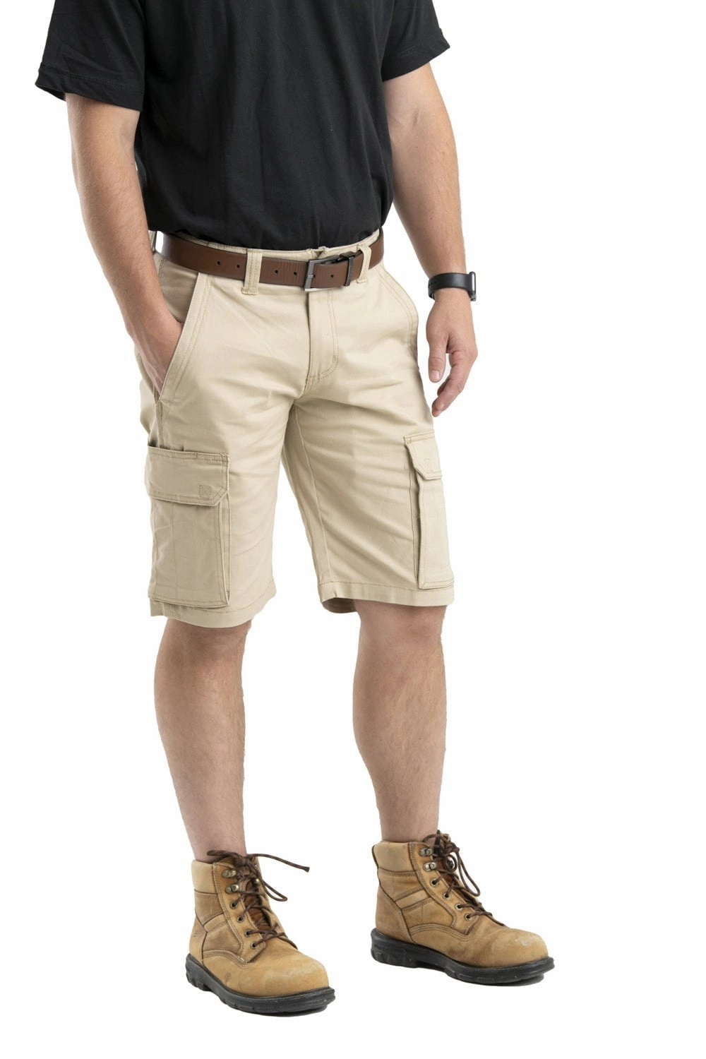 Refined fit Berne Mens Sand Cotton Blend Heartland Flex Twill Work Short