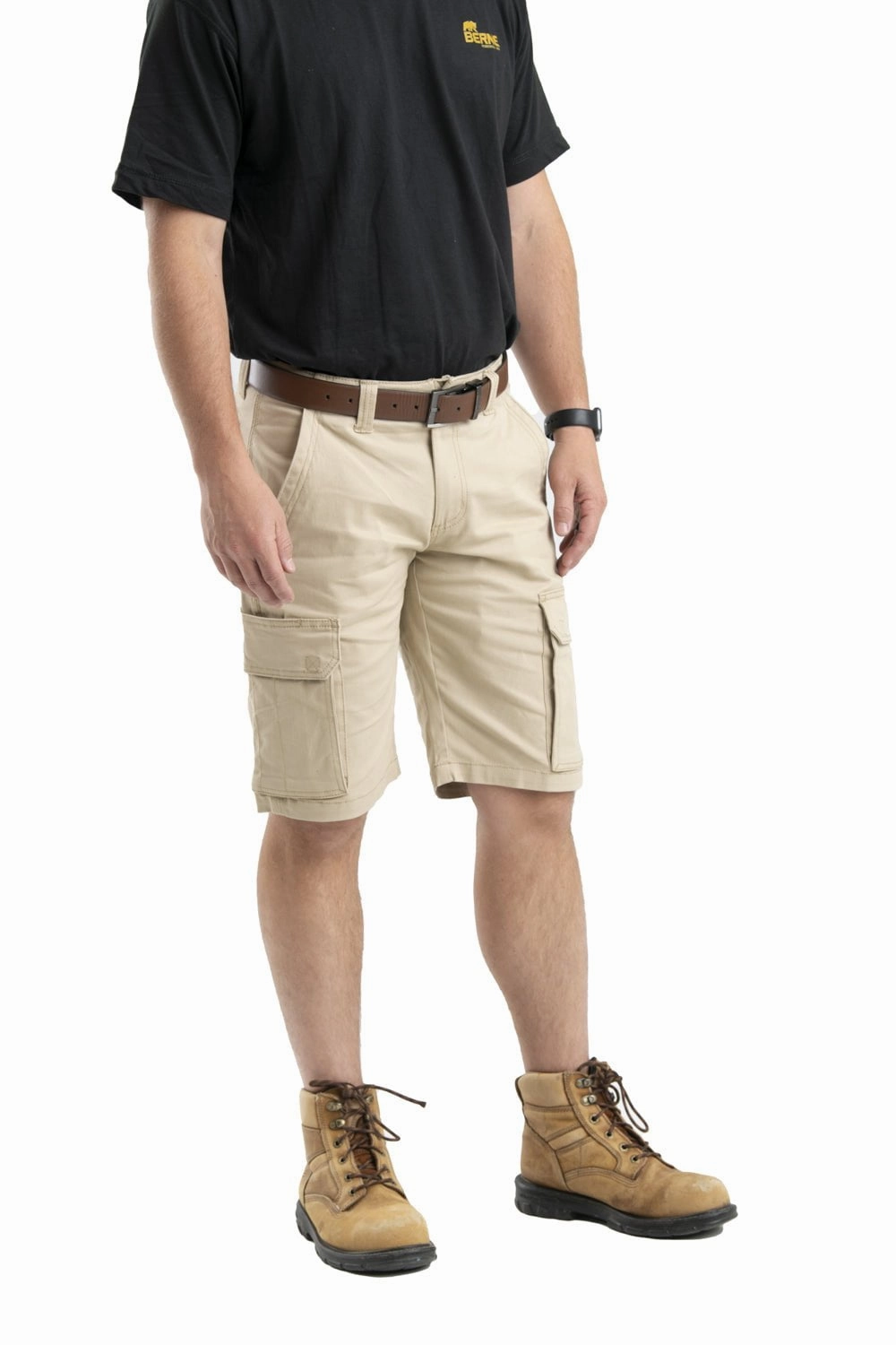 Practical Wear Reflective accents Berne Mens Sand Cotton Blend Heartland Flex Twill Work Short