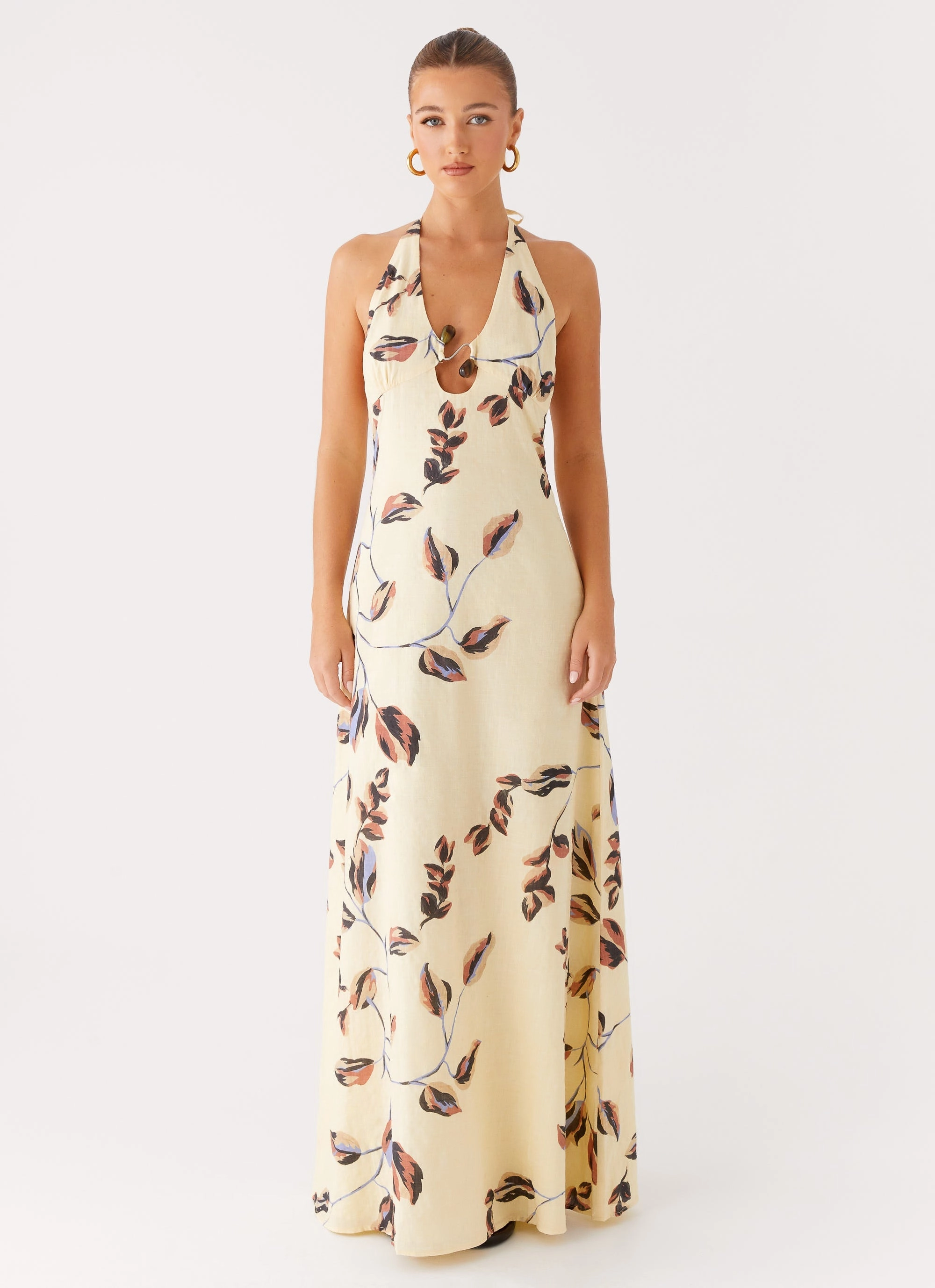 Comfy Outerwear Elvina Halter Neck Maxi Dress - Buttercream Bliss