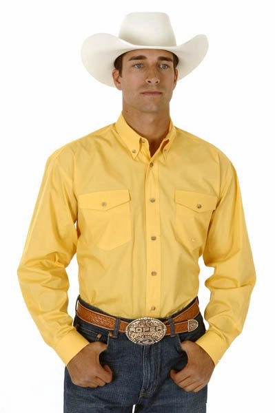 Gradient effect Roper Mens Yellow 100% Cotton L/S Tall Solid Poplin Long Tail Western Shirt