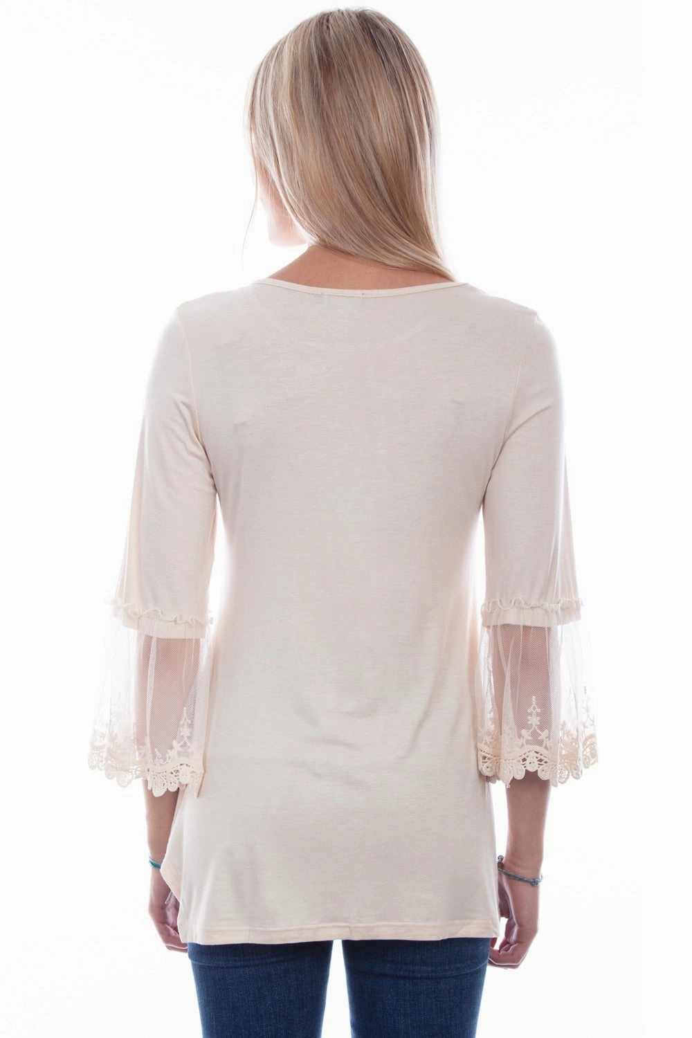 Easy Care Material Scully Womens Beige Rayon Crochet S/S Tunic