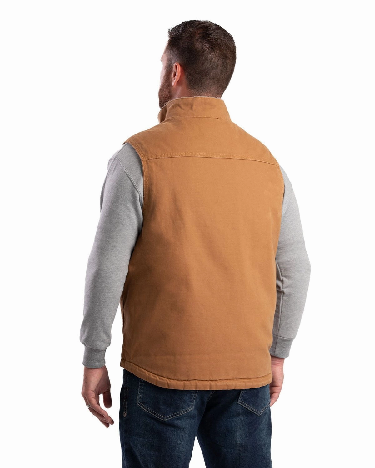 Flexible Shoulder Panels All Season Fit Berne Mens Brown Duck 100% Cotton Canyon Sherpa Lined Vest