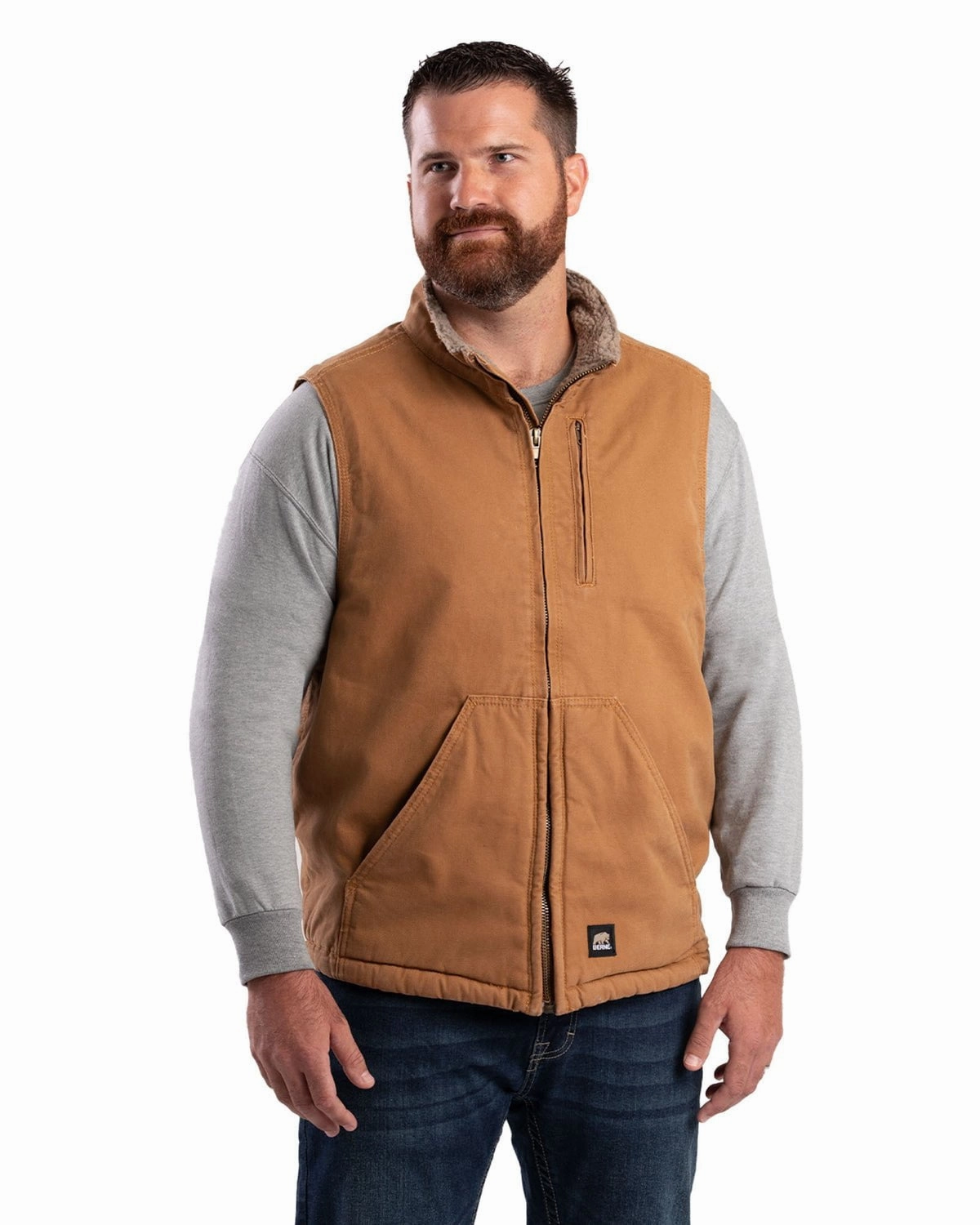 Berne Mens Brown Duck 100% Cotton Canyon Sherpa Lined Vest Thermal Insulated
