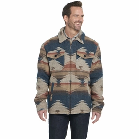 InterchangeableLining Non Restrictive Movement Cut Cripple Creek Mens Zip Front Blanket Shirt Navajo Teal 100% Polyester Jacket