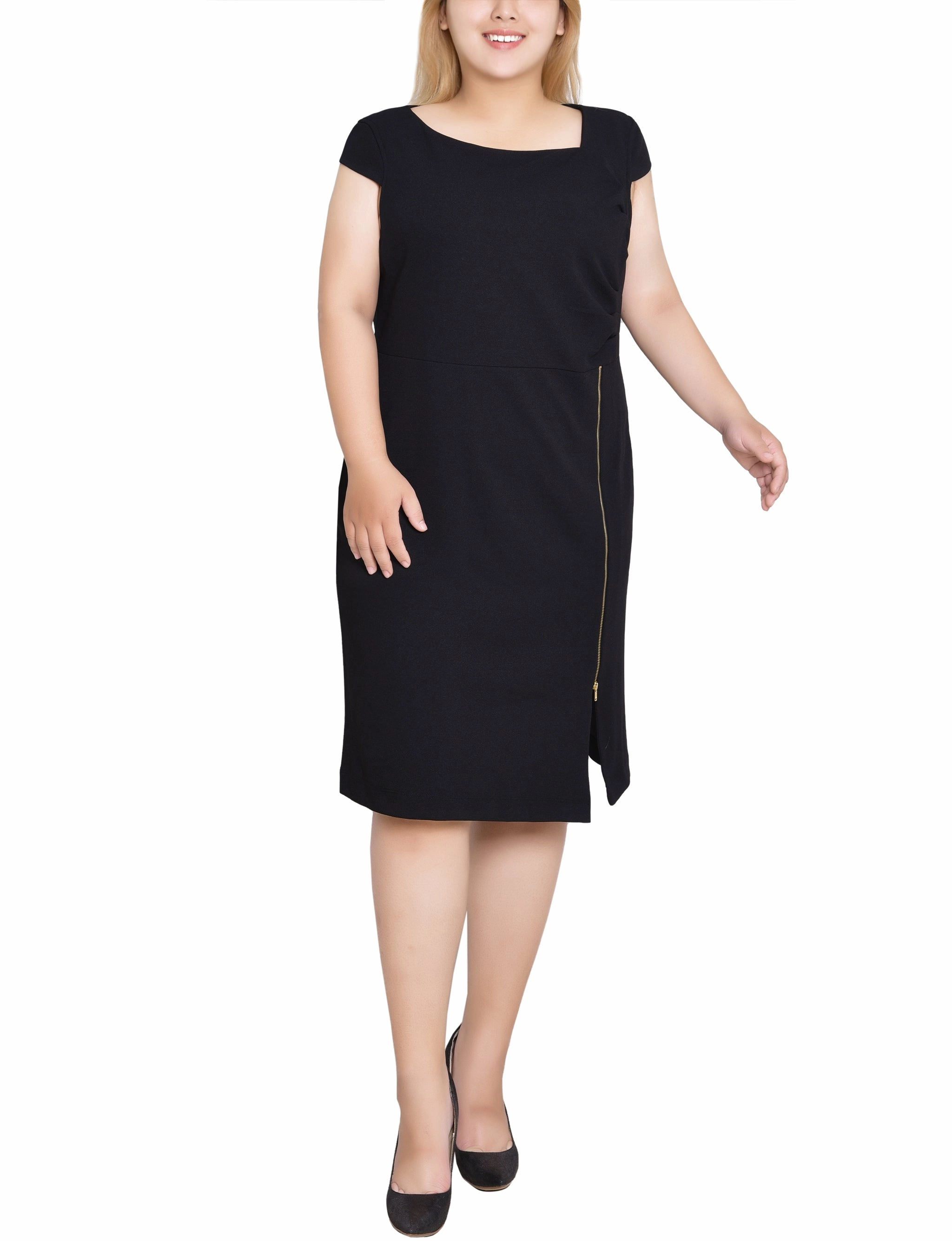 Vibrant Edge Plus Size Cap Sleeve Exposed Zipper Dress