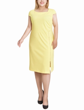 Compact Fit Office Ease Plus Size Cap Sleeve Exposed Zipper Dress
