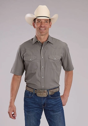 Vibrant Hue Roper Mens 2475 Solid Broadcloth Light Smokey Grey Cotton Blend S/S Shirt