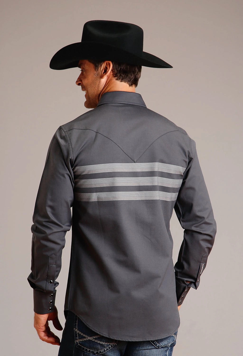 Festival Fashion Stetson Mens Border Stripe Black 100% Cotton L/S Shirt