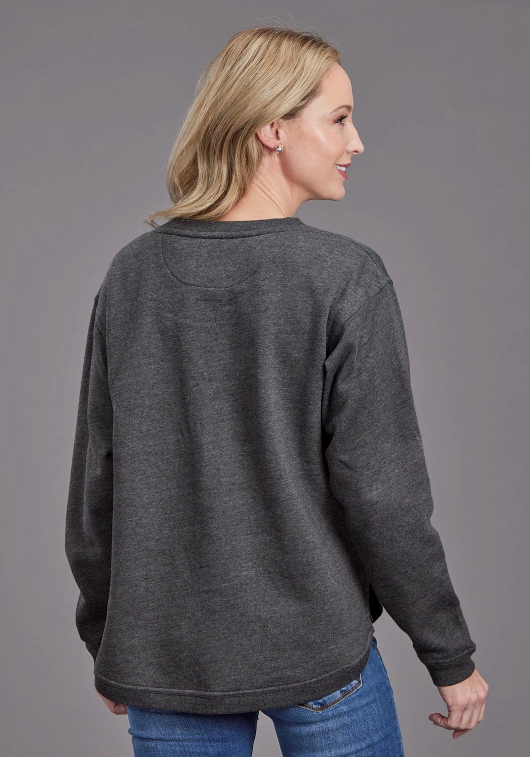 Cold Day Outfit Stretch Knit Stetson Womens Star Screenprint Heather Black Cotton Blend Pullover Sweater