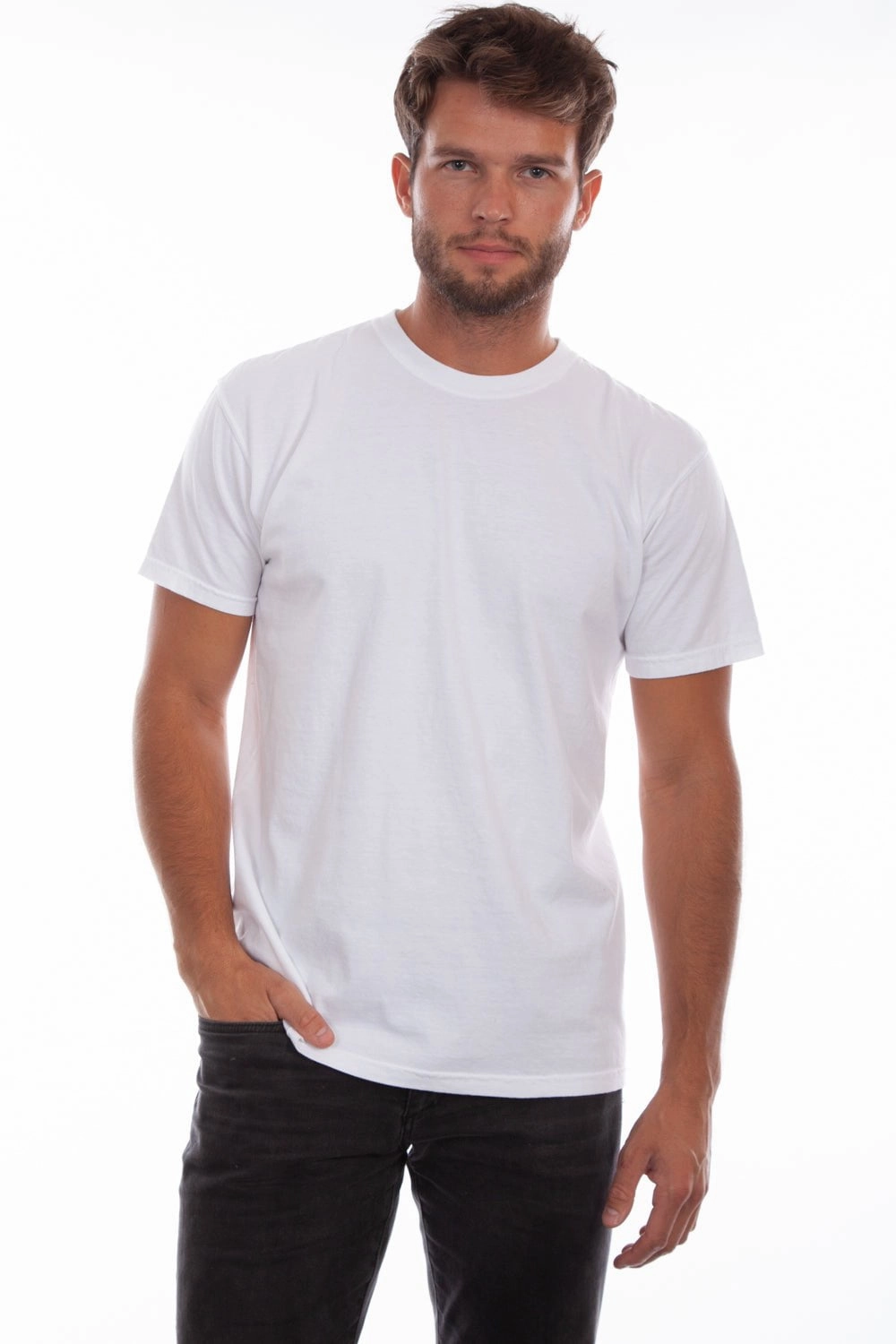 Youthful Style Button Down Design Scully Mens White 100% Cotton Crew S/S T-Shirt